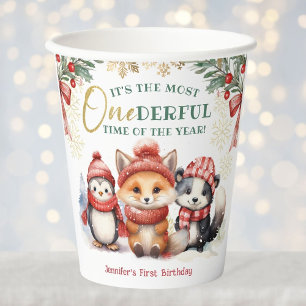 Gobelets En Papier Hiver Onederland Mauvais animaux de neige 1er anni