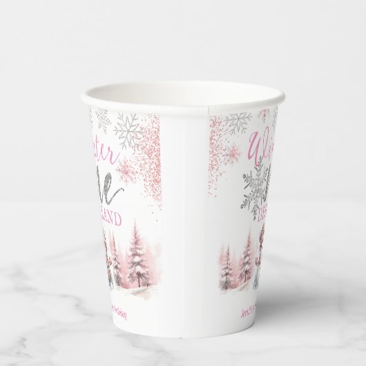 Gobelets En Papier Hiver Onederland Pink Silver Parties scintillant 1 (Droite)