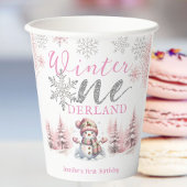 Gobelets En Papier Hiver Onederland Pink Silver Parties scintillant 1