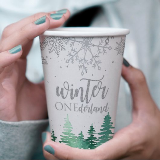 Gobelets En Papier Hiver Onederland Premier anniversaire tress flocon