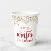 Gobelets En Papier Hiver ONEderland Rouge avec Gold Snowflake Anniver (Recto)