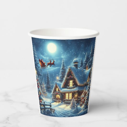 Gobelets En Papier Hiver/Père Noël/Noël/Neige (Verso)