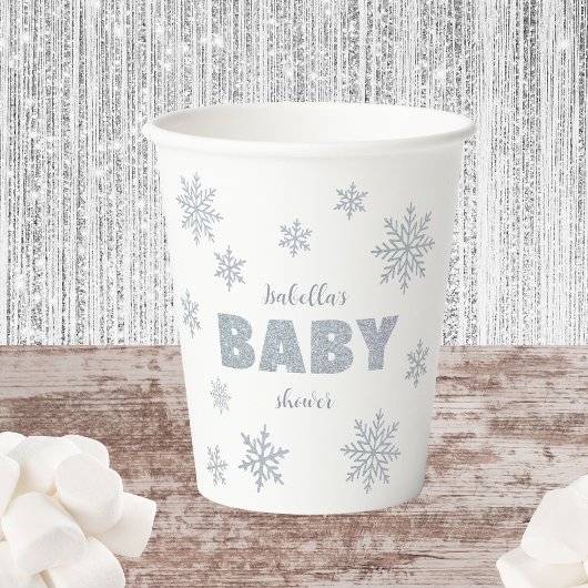 Gobelets En Papier Hiver Woodland Snow Wonderland Baby shower d'argen