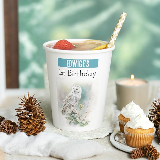 Gobelets En Papier Hivernal hibou - 1er anniversaire -