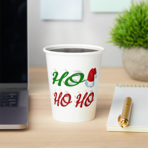 Gobelets En Papier Ho Ho Ho Santa Hat Noël rouge vert script