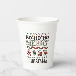 Gobelets En Papier Ho Joyeux Noël Ruban à carreaux de Père Noël