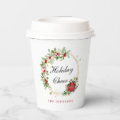 Gobelets En Papier Holiday Cheer Poinsettia Wreath Gold Personalized (Verso)