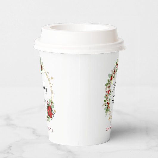 Gobelets En Papier Holiday Cheer Poinsettia Wreath Gold Personalized (Droite)