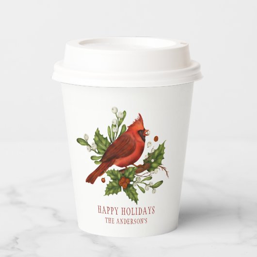 Gobelets En Papier Holly Berry Cardinal Holiday Monogram Mistletoe (Recto)