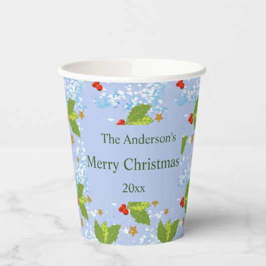 Gobelets En Papier Holly berry motif Joyeux Christmas Paper cup (Gauche)