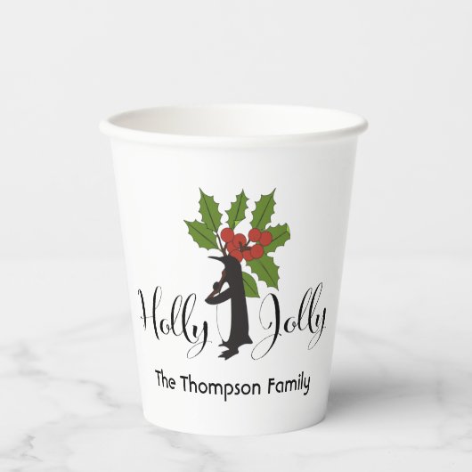 Gobelets En Papier Holly Jolly Cute Funny Penguin Noël (Recto)