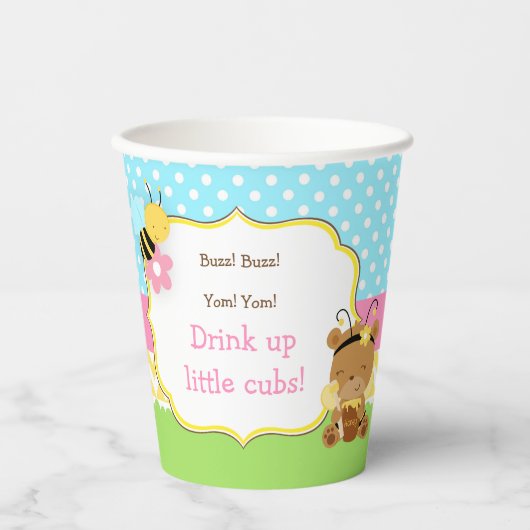 Gobelets En Papier Honey Bear et Bumble Bee Anniversaire (Recto)