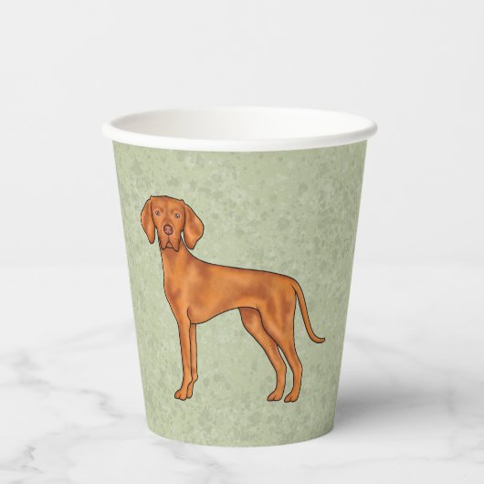 Gobelets En Papier Hongrois Vizsla Pointeur Dessin Chien Dessin Vert (Recto)
