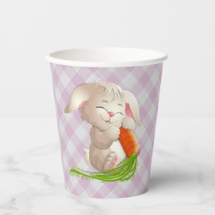 Gobelets En Papier Hoppy Happy Bunny Pâques rose En vichy Motif Pape