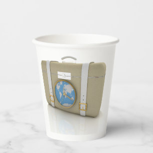 Gobelets En Papier Horloge de valise de voyage vintage carte du monde