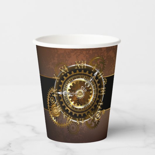 Gobelets En Papier Horloge Steampunk avec des engrenages anciens (Recto)