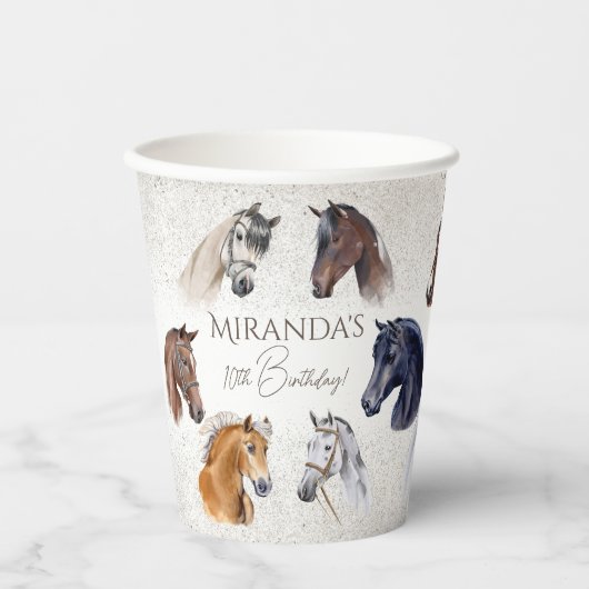 Gobelets En Papier Horses équestre élégante fête d'anniversaire (Recto)