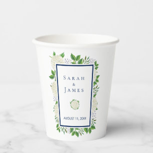 Gobelets En Papier Hortensias Coupelles de mariage blanches bleues po
