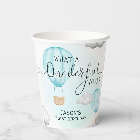 Gobelets En Papier Hot Air Balloon Boys 1ère fête d'anniversaire (Verso)