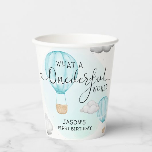 Gobelets En Papier Hot Air Balloon Boys 1ère fête d'anniversaire (Recto)