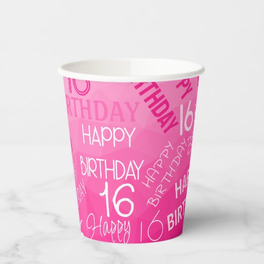 Gobelets En Papier Hot pink Geometric Mesh Pattern birthday any age (Gauche)