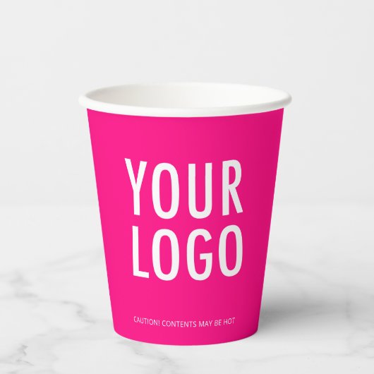 Gobelets En Papier Hot Pink Paper Cups Custom Business Logo 8 oz (Recto)
