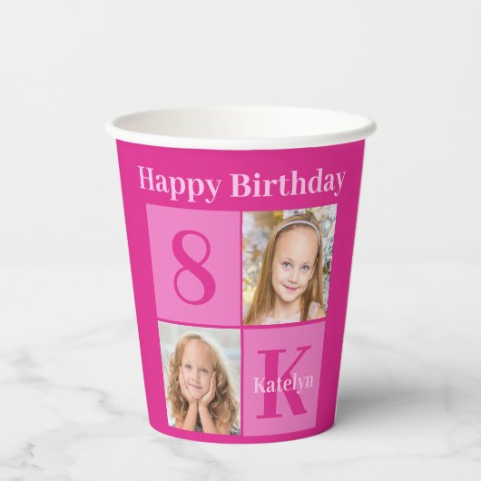 Gobelets En Papier Hot rose Anniversaire fille mignonne Personnalisé (Verso)