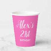 Gobelets En Papier Hot rose blanc 21e anniversaire Photo (Recto)