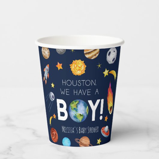Gobelets En Papier Houston Nous Avons Un Baby shower Boy Space Galaxy (Verso)
