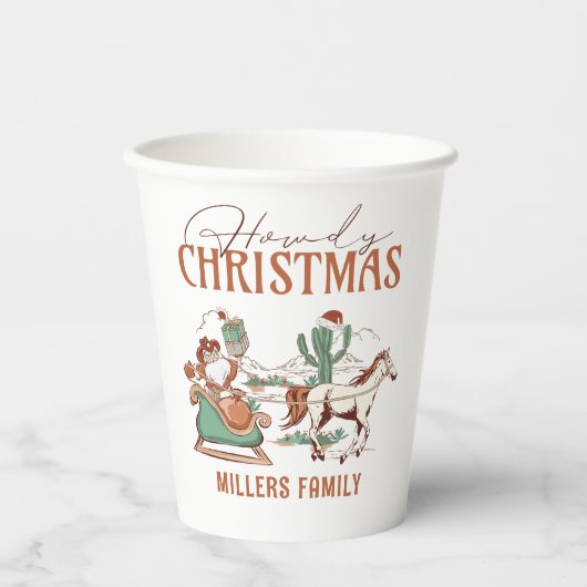 Gobelets En Papier Howdy Christmas avec une typographie rétro cool (Recto)