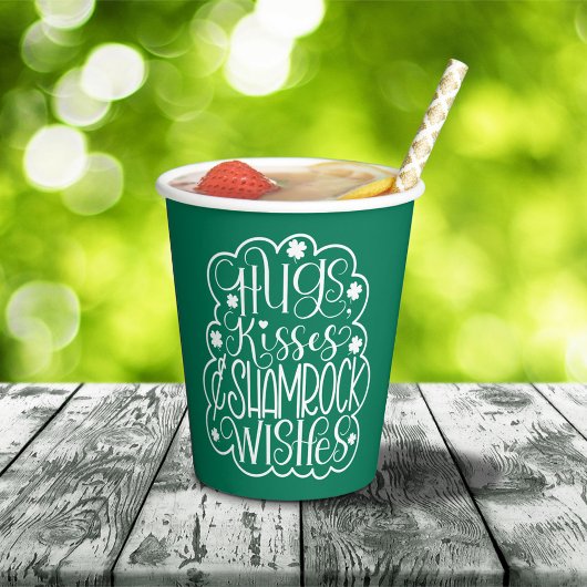 Gobelets En Papier Hugs, baisers et souhaits des Shamrocks Saint-Patr