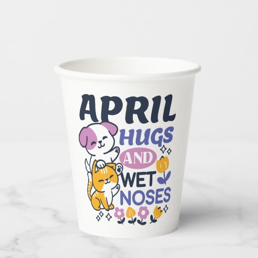 Gobelets En Papier Hugs d'avril et nez mouillé - Cute chien et chat a (Recto)