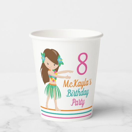 Gobelets En Papier Hula Birthday Girl Cute Custom Luau Party (Verso)