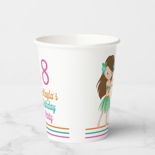 Gobelets En Papier Hula Birthday Girl Cute Custom Luau Party (Gauche)