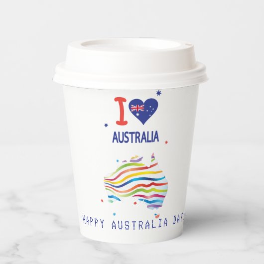 Gobelets En Papier "I LOVE AUSTRALIA" Australia Day 26 janvier (Recto)