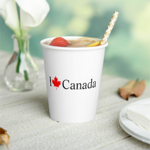 Gobelets En Papier I Love Canada typographie à la feuille d'érable ro