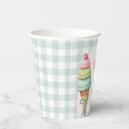Gobelets En Papier Ice Cream Blue Bow Gingham Birthday Party (Droite)