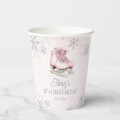 Gobelets En Papier Ice Skating Pink Silver Glitter Snowflake Birthday (Verso)