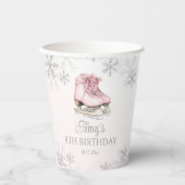 Gobelets En Papier Ice Skating Pink Silver Glitter Snowflake Birthday (Recto)