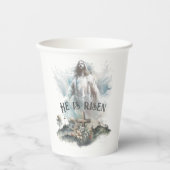 Gobelets En Papier Il est ressuscité Religieux Pâques Croix Chrétienn (Recto)