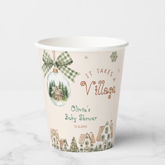 Gobelets En Papier Il faut un Baby shower d'hiver de village (Recto)