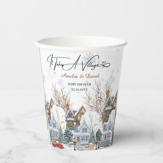 Gobelets En Papier Il faut une invitation Baby shower Village (Recto)