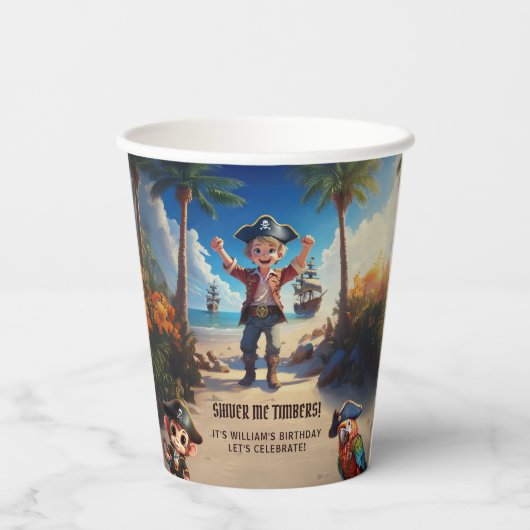 Gobelets En Papier Île tropicale Pirate Boy fête d'anniversaire (Verso)