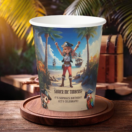 Gobelets En Papier Ile tropicale Pirate Girl Anniversaire