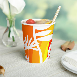 Gobelets En Papier Illustration botanique orange et blanc