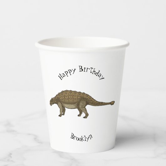 Gobelets En Papier Illustration d'Ankylosaurus (Recto)