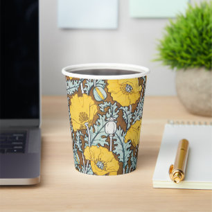 Gobelets En Papier illustration d'art pavot fleur jaune