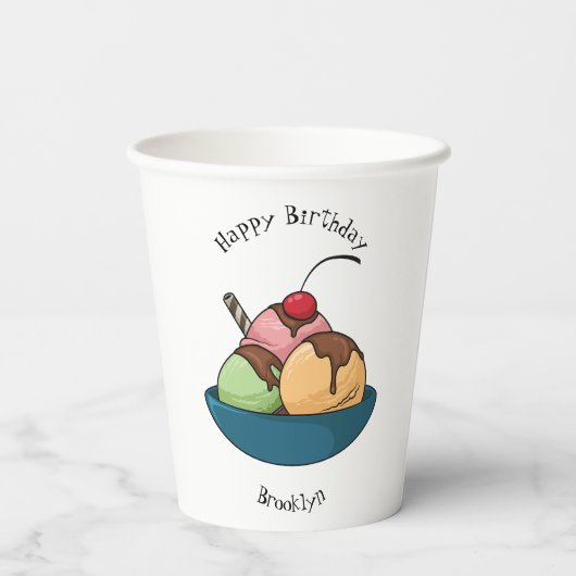 Gobelets En Papier Illustration de crème glacée (Verso)