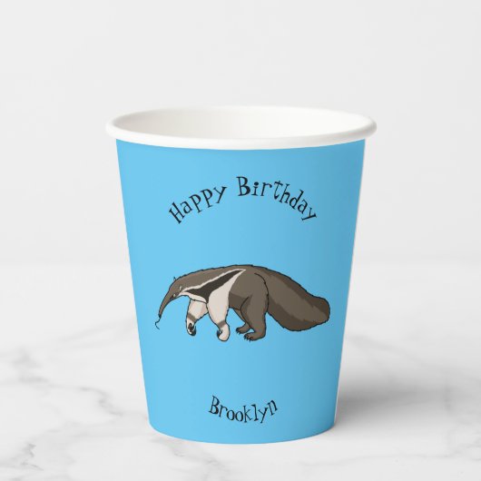 Gobelets En Papier Illustration de dessin animé d'Anteater happy (Verso)