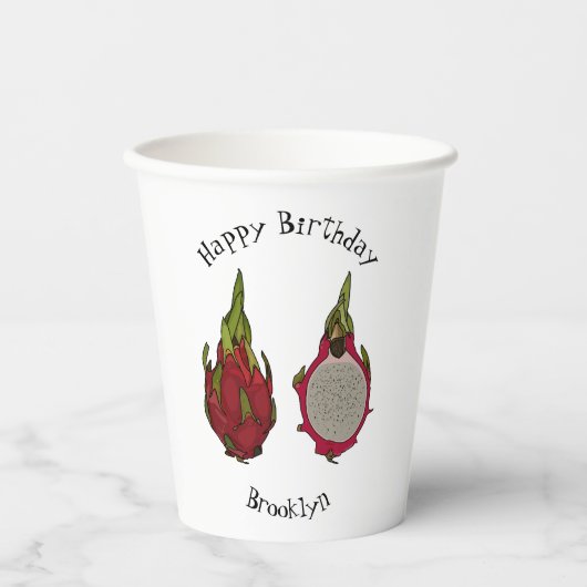 Gobelets En Papier Illustration de dragon fruit (Recto)